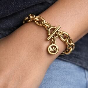 Michael Kors Yellow Gold Color Chunky Padlock Style Bracelet Toggle Closure